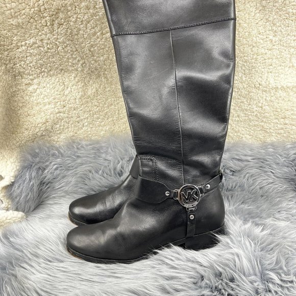 Michael Kors Fulton Harness Riding Boots Pull On Tall Black Rain Snow Size 8 - Picture 5 of 12